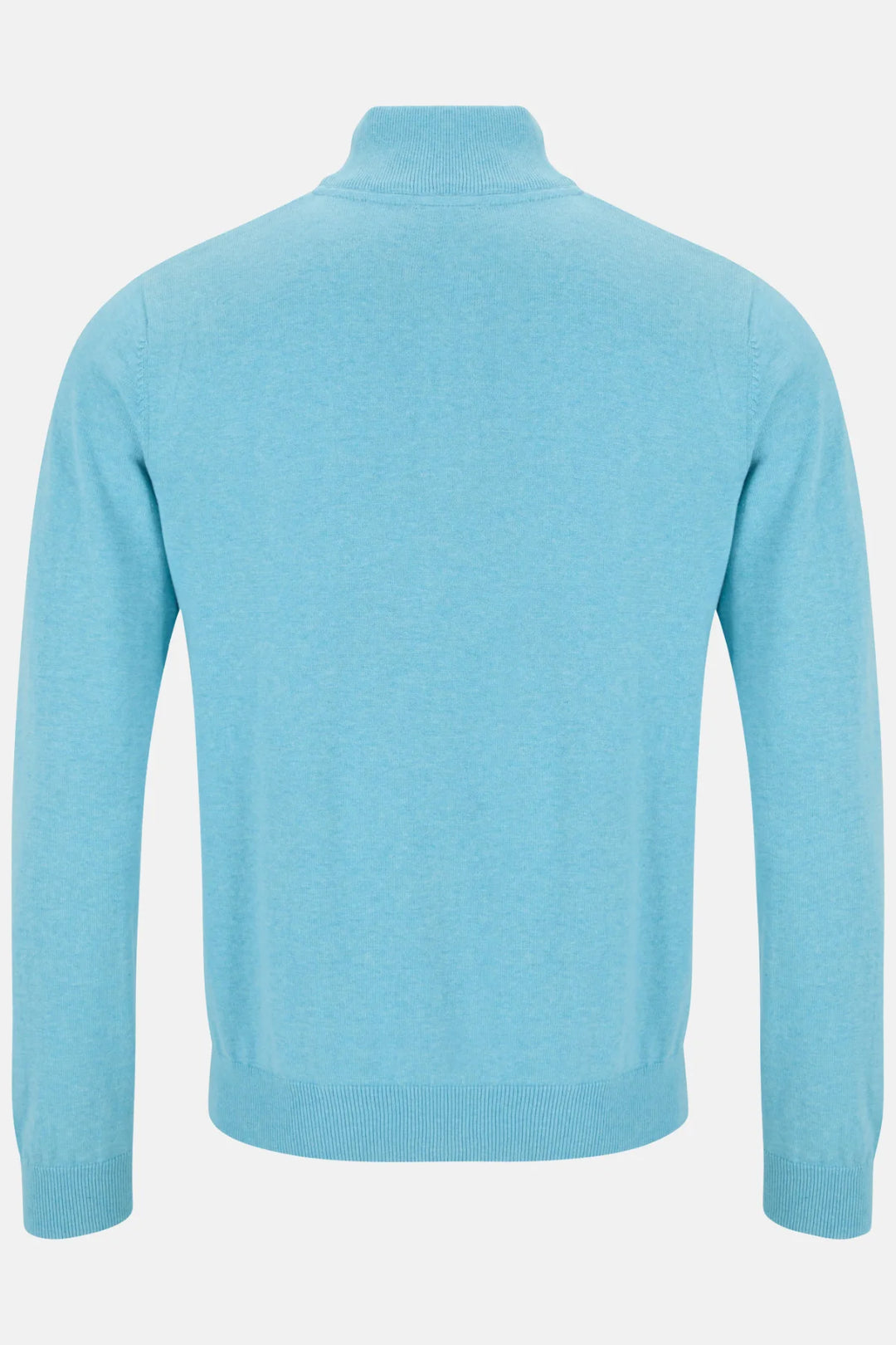 Aqua 1/4-zip knit jumper, back view with ribbed collar and sleeves