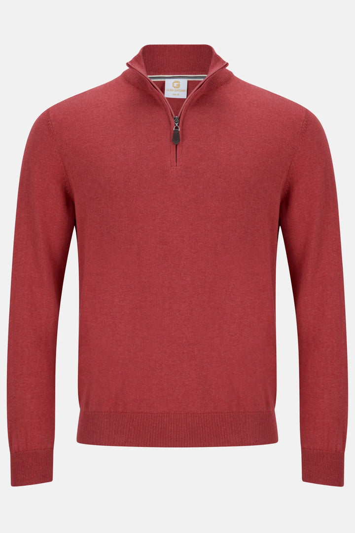 Coral 1/4-zip jumper sweater with stand collar and silver zipper