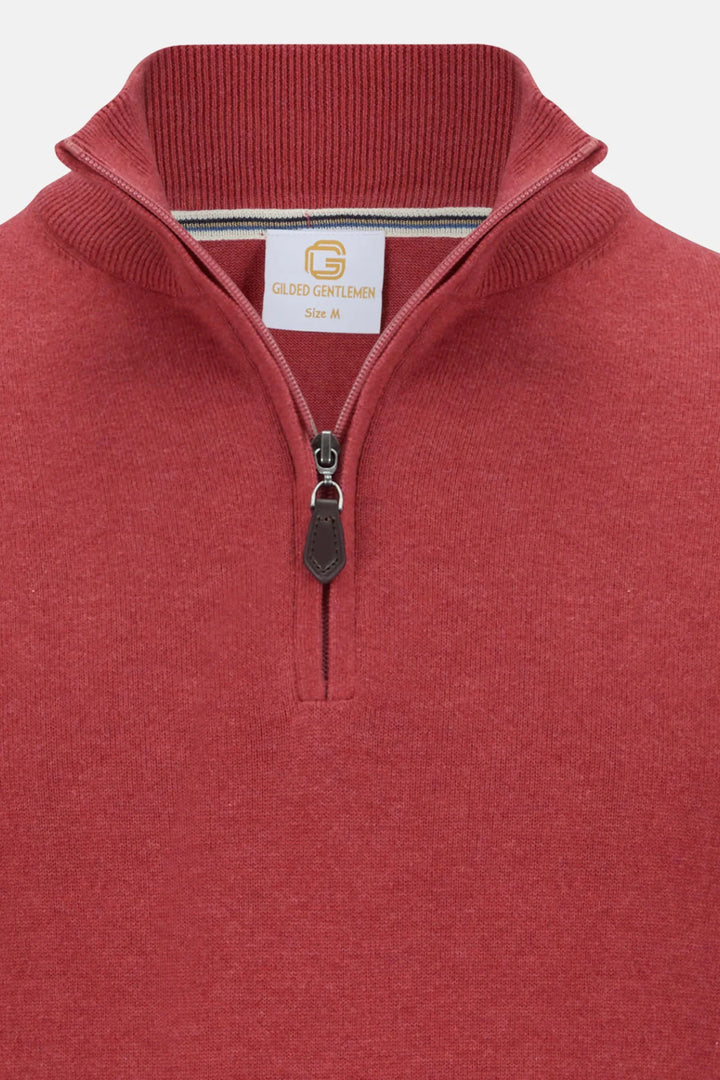 Coral 1/4-zip knit with ribbed collar and logo-lined zip placket