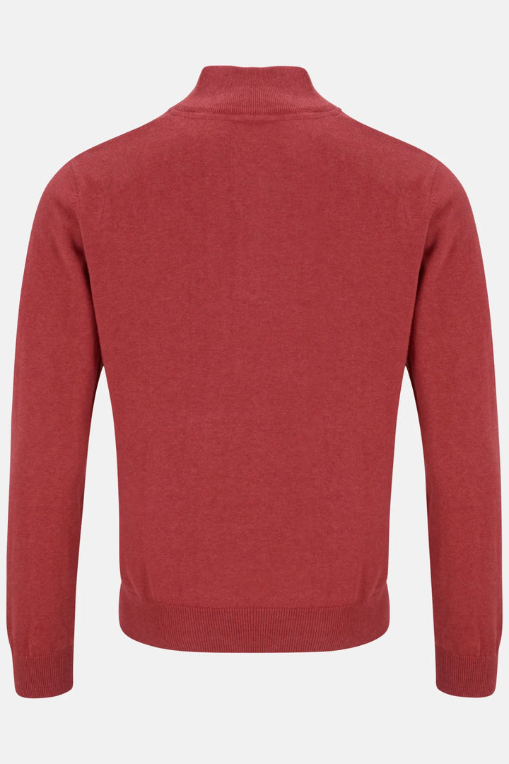 Coral 1/4-zip jumper with ribbed hem and back view