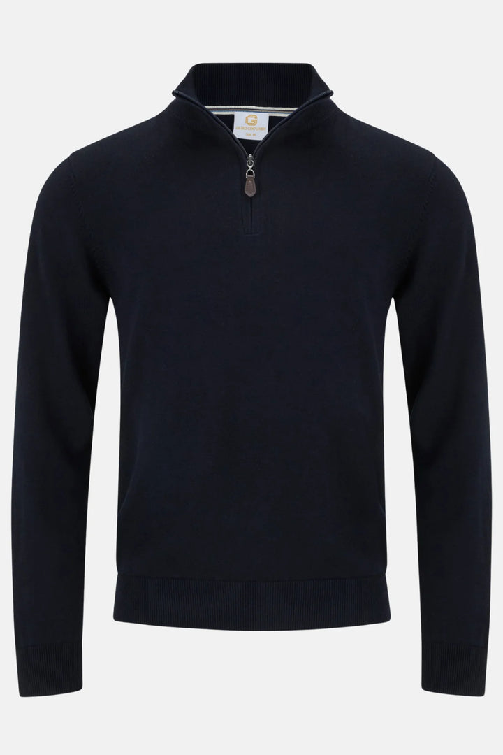 Navy 1/4-zip knit jumper with zipper placket and inner neck label