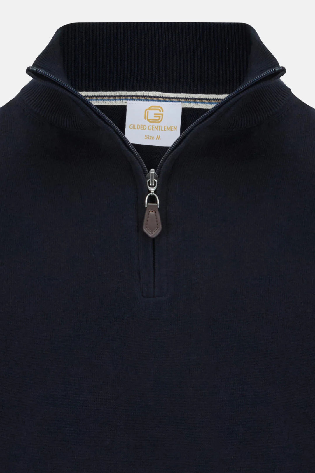 Navy 1/4-zip knit jumper with stand collar and quarter-zip placket