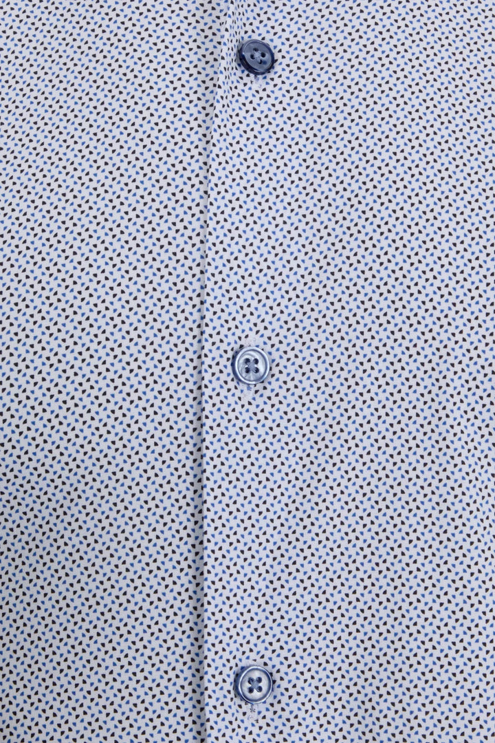 Light blue dress shirt close-up of button placket and round buttons