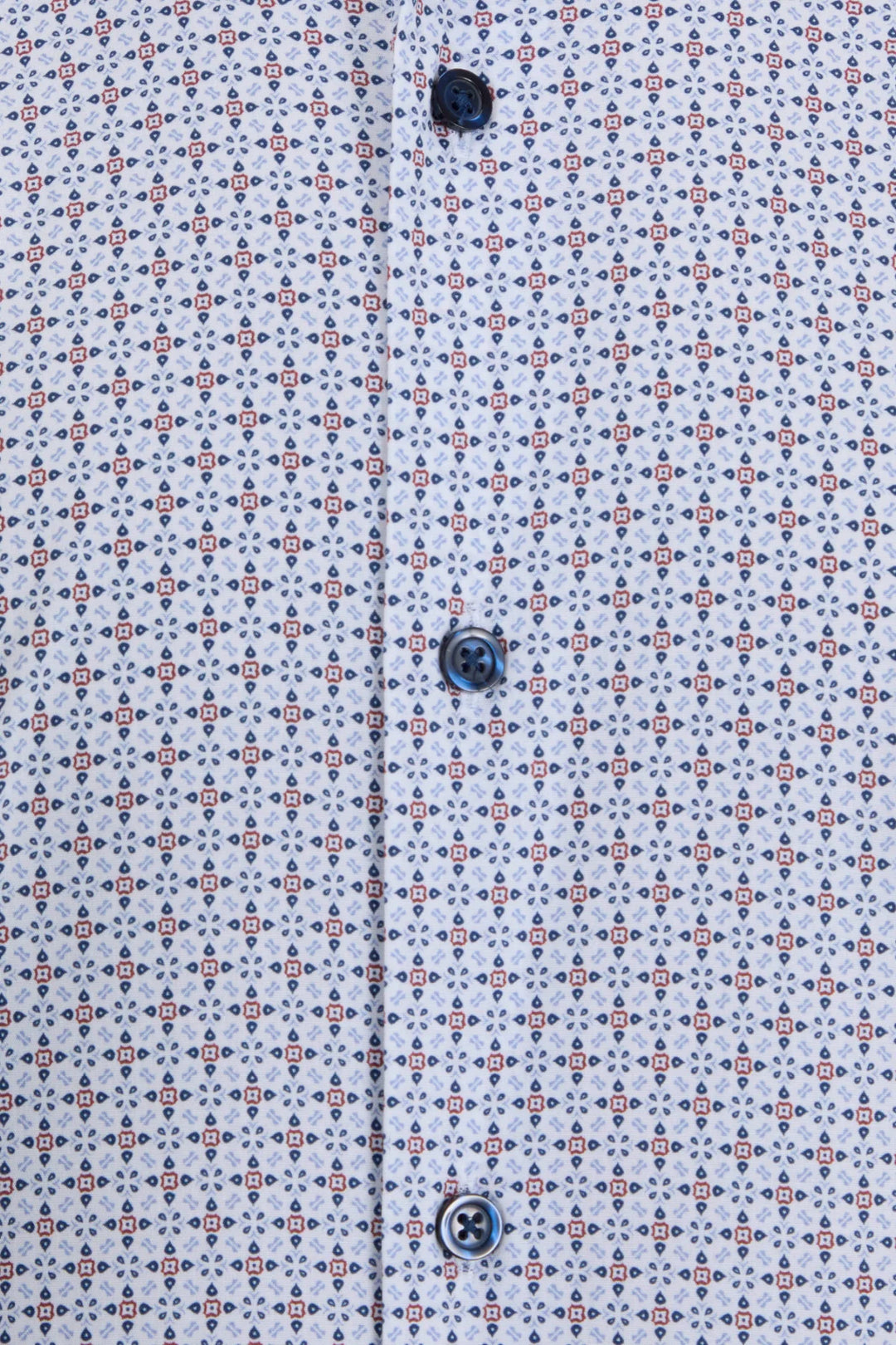 Light blue micro print dress shirt with navy buttons