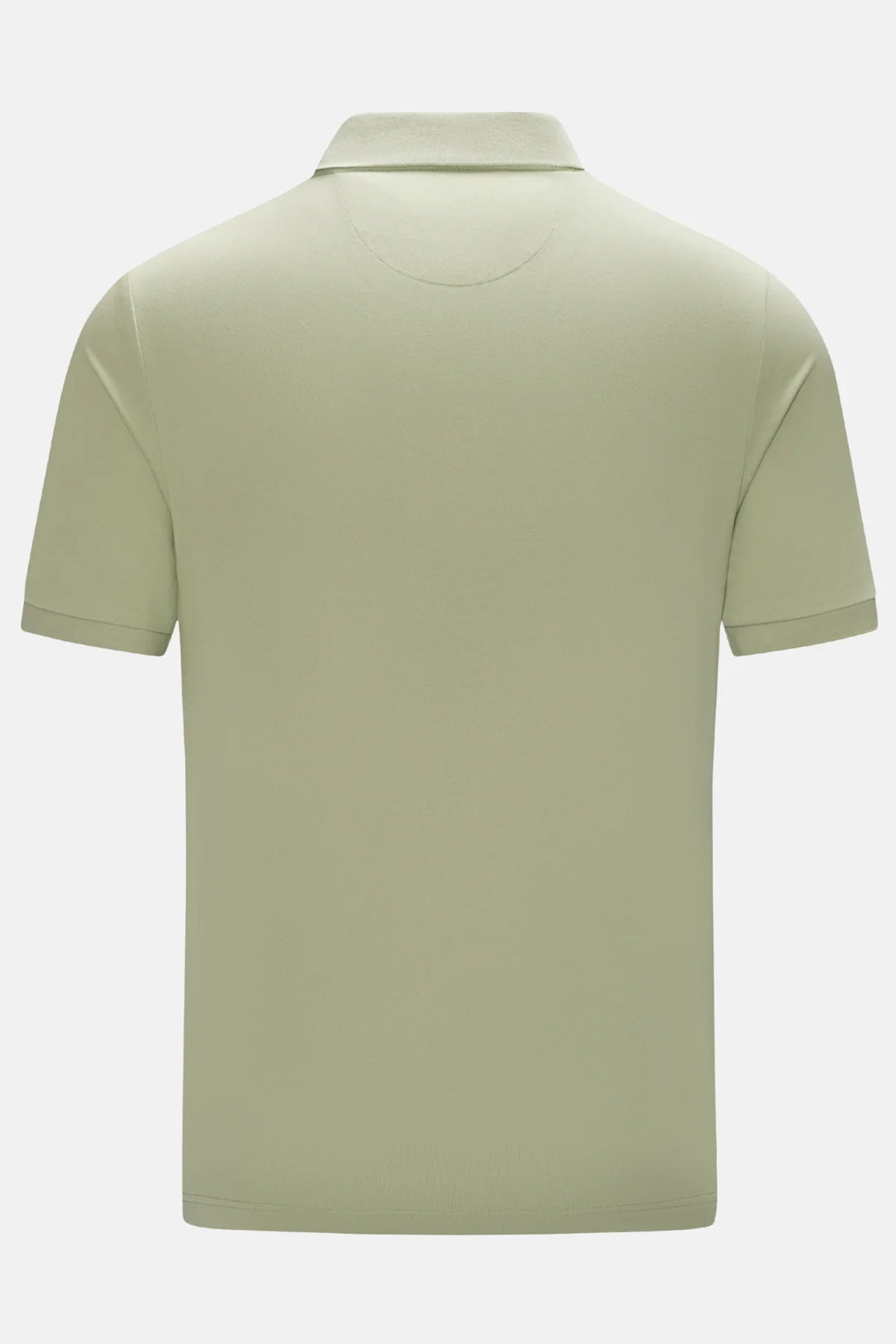Light green polo shirt back view with short sleeves and open collar