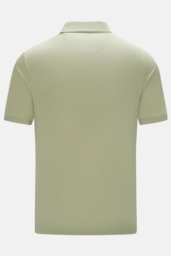 Light green polo shirt back view with short sleeves and open collar