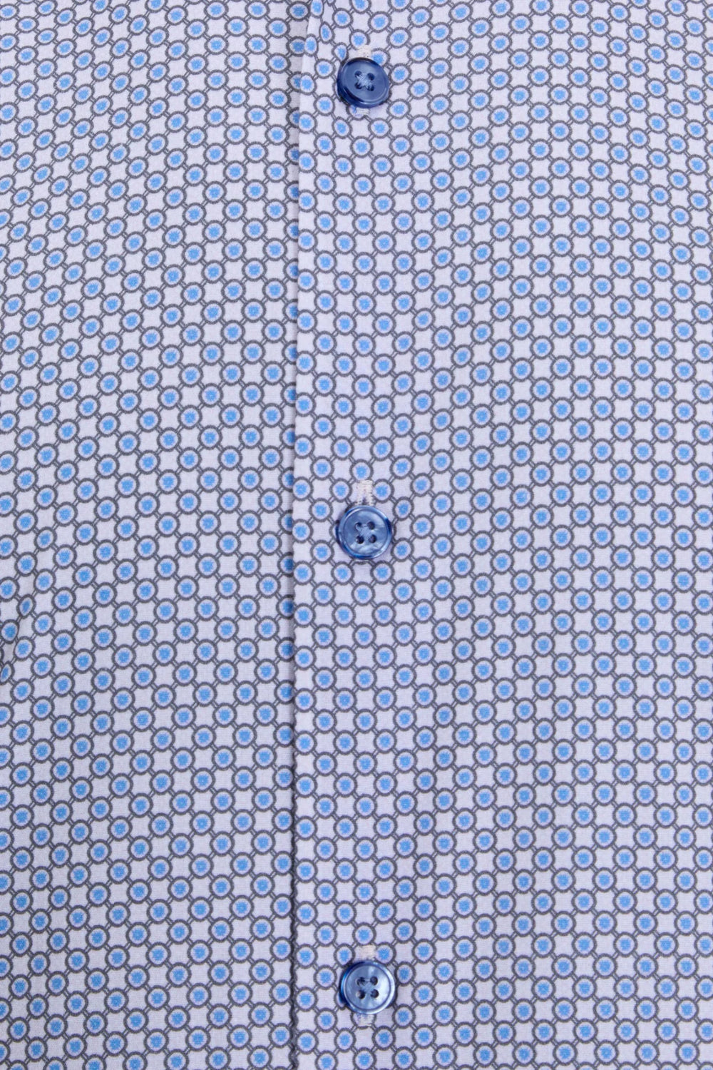 Gilded Gentlemen short-sleeve shirt close-up, light blue patterned placket and buttons