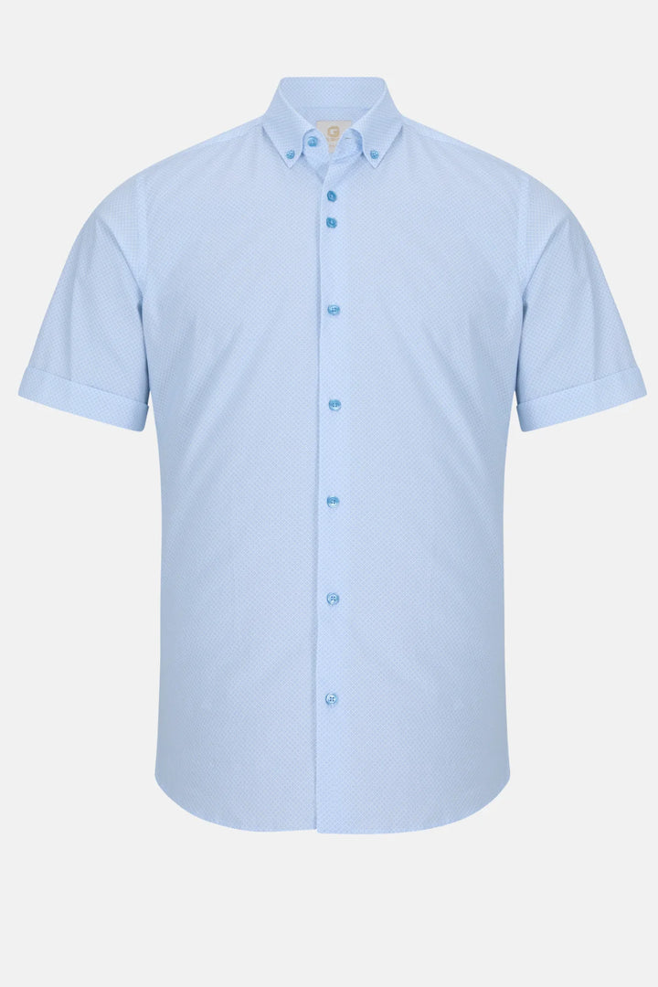 Gilded Gentlemen short-sleeve dress shirt, light blue, button-front with collar