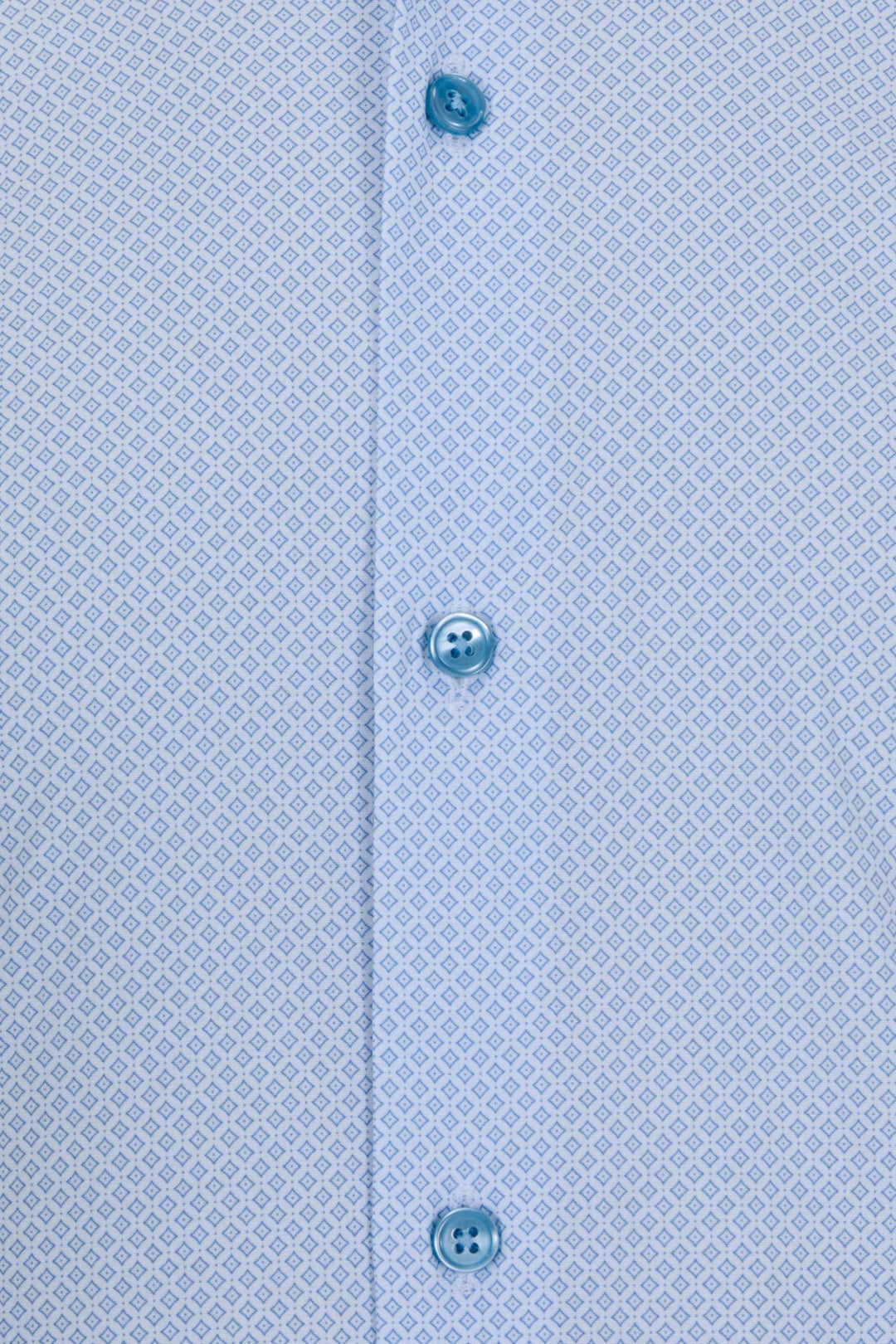 Gilded Gentlemen shirt fabric close-up, light blue pattern and blue buttons