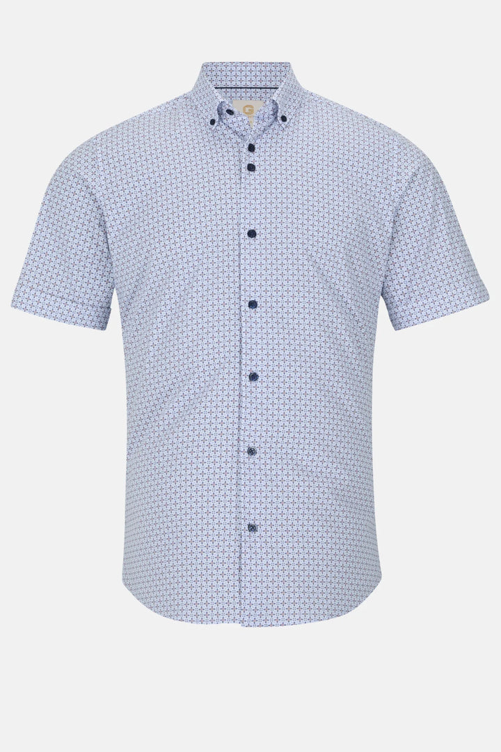 Gilded Gentlemen short-sleeve shirt, light blue textured print, button front