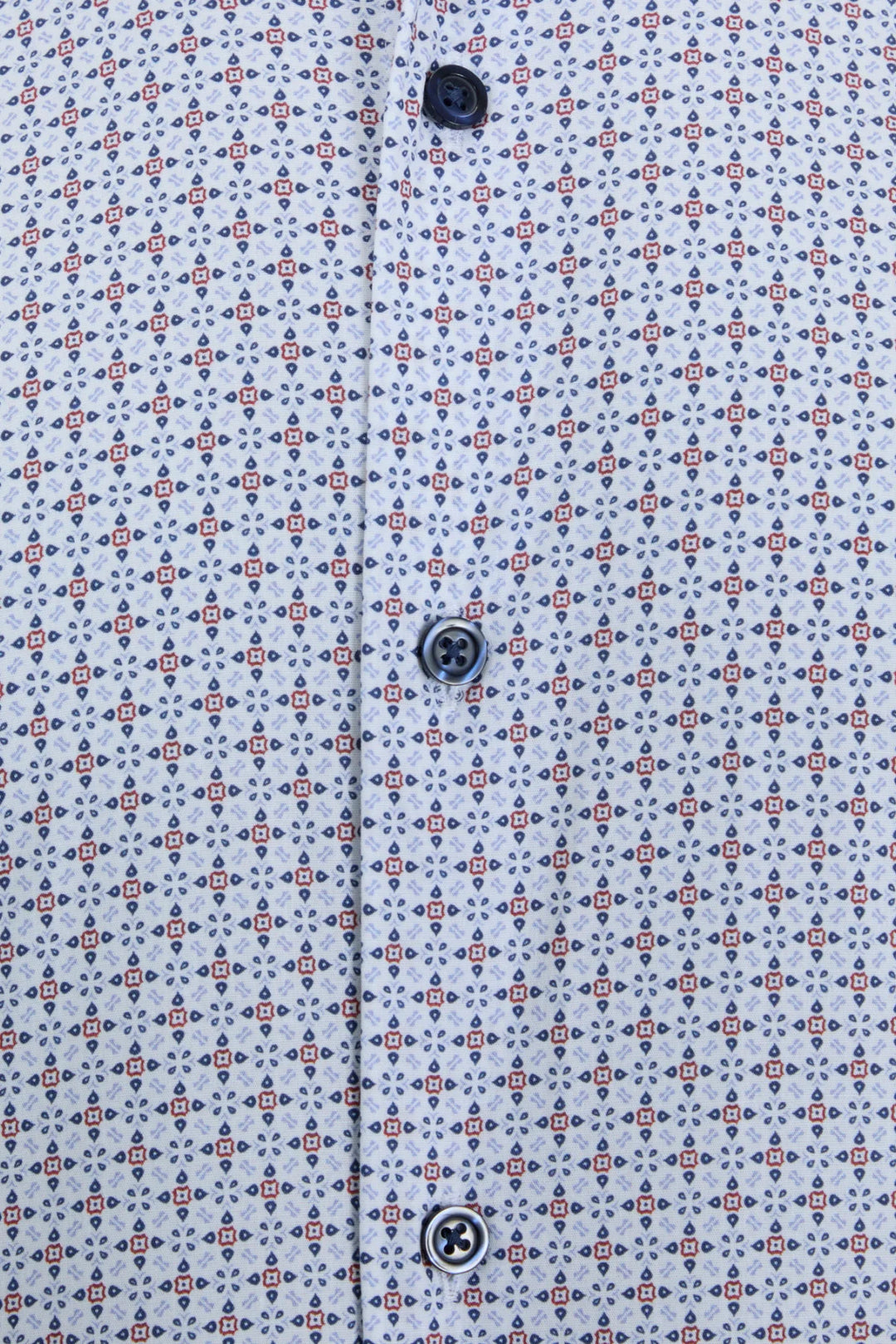 Short-sleeve shirt with small geometric print, dark buttons, buttoned placket