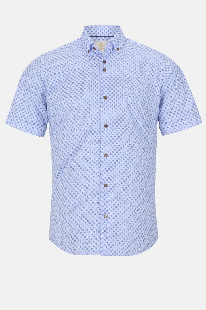 Gilded Gentlemen short-sleeve shirt in light blue with small allover pattern, button front