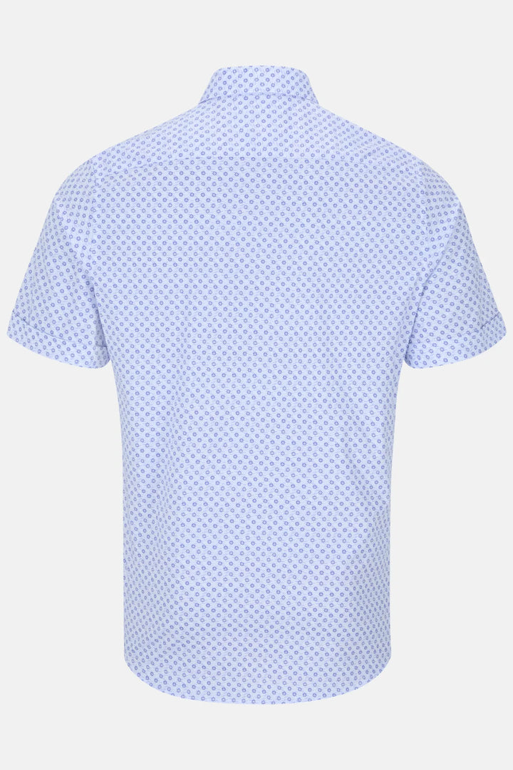 Gilded Gentlemen short-sleeve shirt back view in light blue with small allover pattern