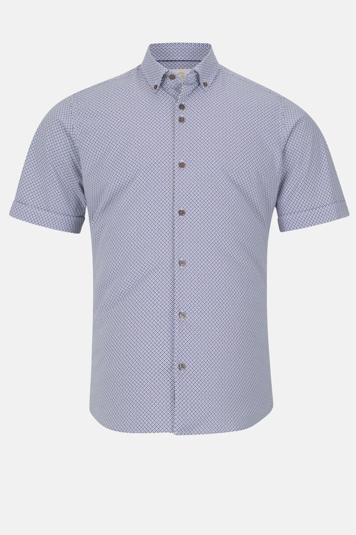 Gilded Gentlemen short-sleeve dress shirt, light blue micro pattern, button front