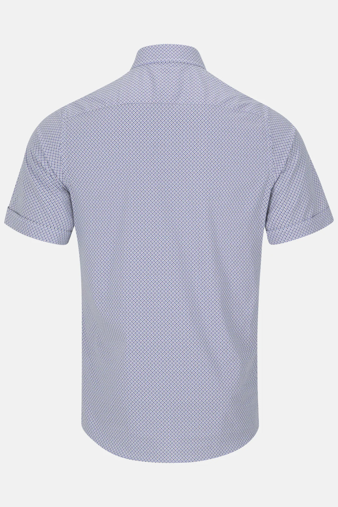 Short-sleeve dress shirt, light blue micro pattern, back view