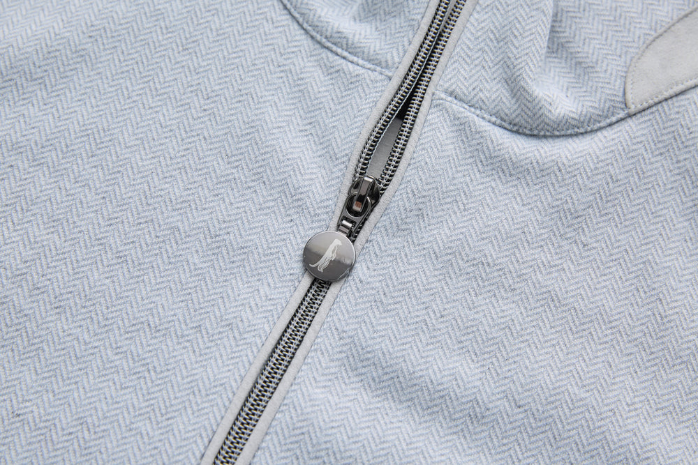 Grey herringbone 1/4-zip top quarter zipper with metal slider