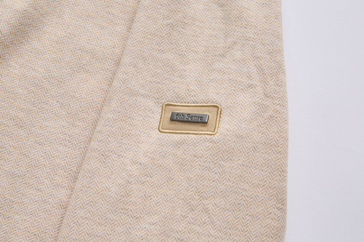 Men’s 1/4-zip top, herringbone knit, mushroom-beige with logo patch