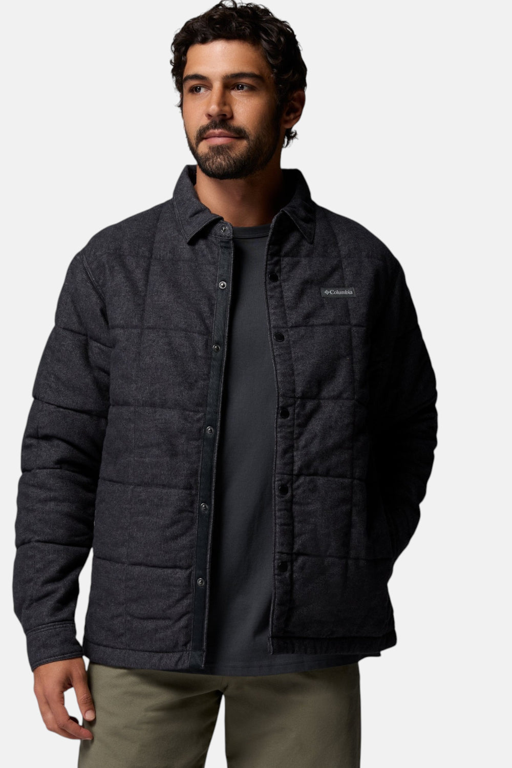 Columbia Landroamer™ II quilted shirt jacket, black, front view with chest logo patch