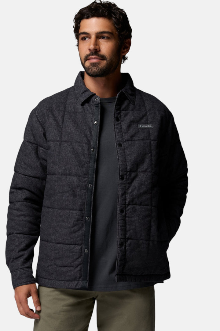 Columbia Landroamer™ II quilted shirt jacket, black, front view with chest logo patch