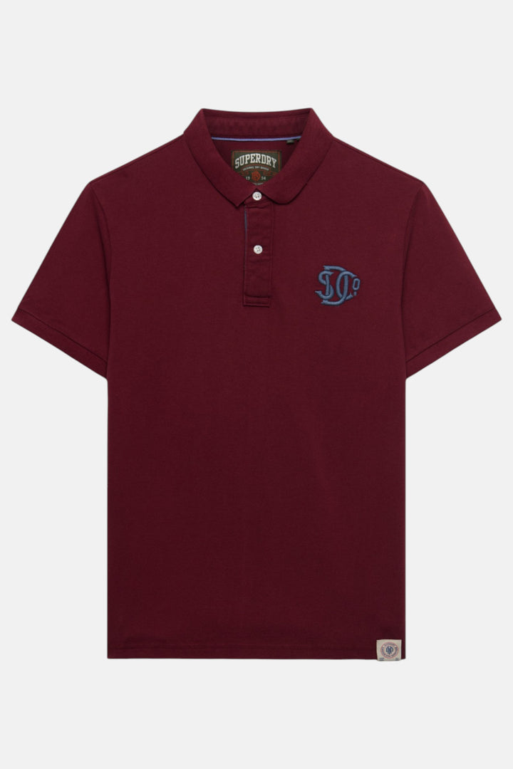 Port burgundy pique monogram polo shirt with buttoned collar and short sleeves