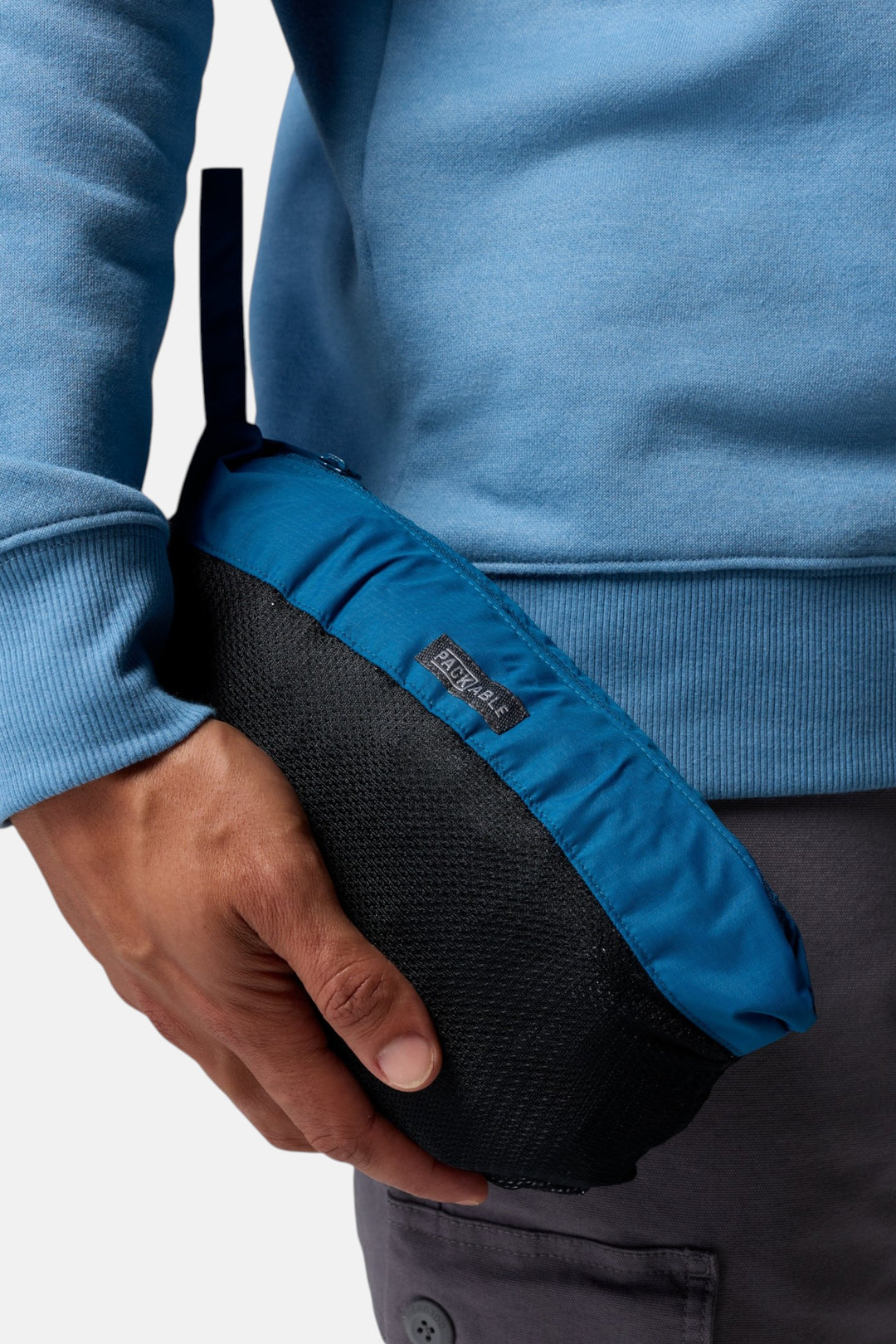 Men's colorblock jacket sleeve cuff with snap and black fabric panel