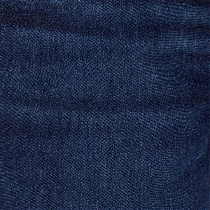 Dark blue denim jeans pocket with gold-tone buttons and contrast stitching