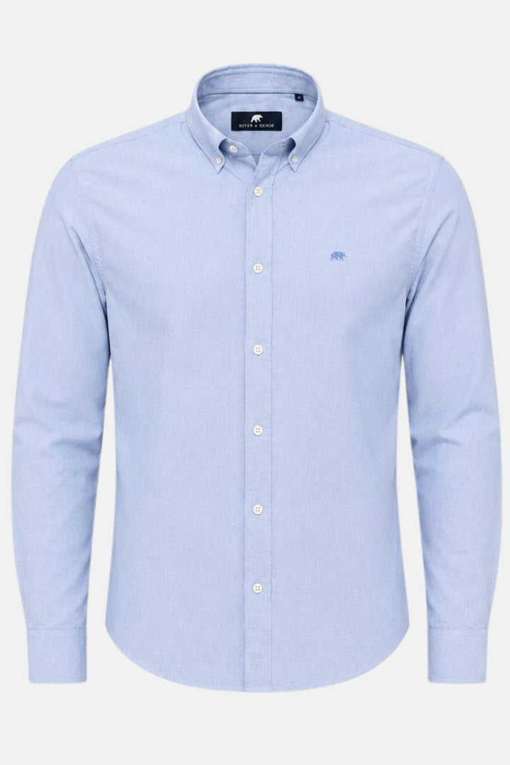 A light blue Rivet & Denim Oxford shirt available in size s-4xl.