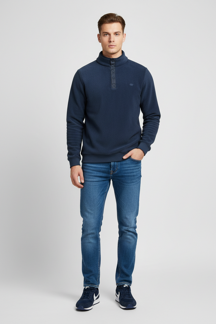 Rivet & Denim Snapper Fleece Top | Navy