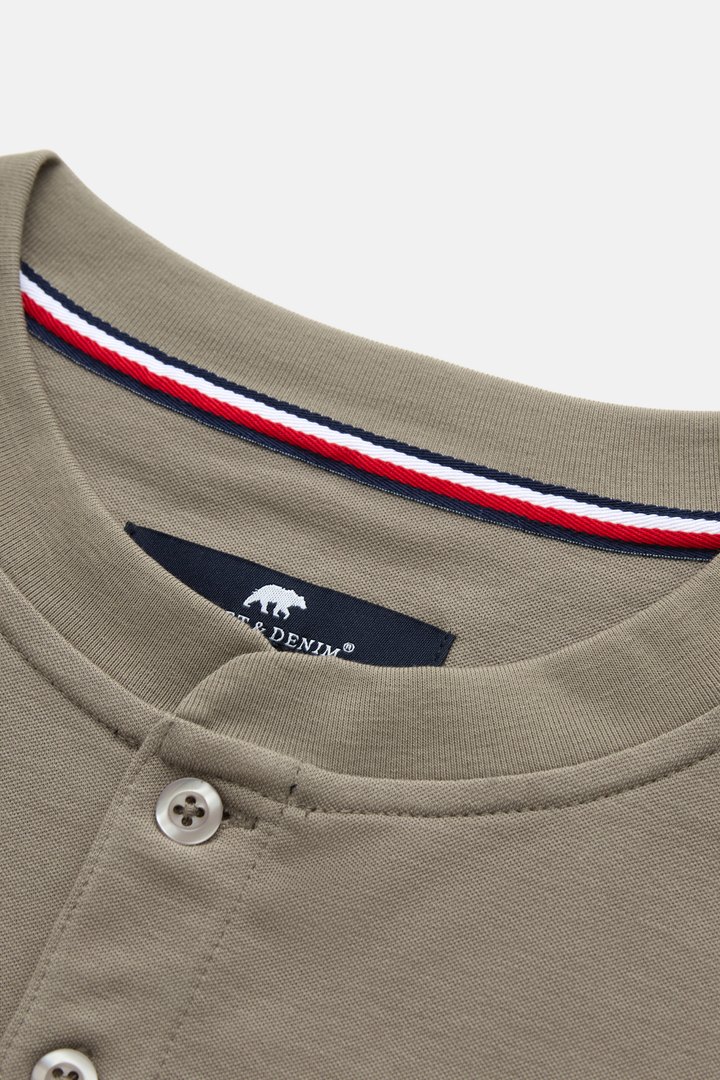 Cinder grandad top neckline with striped trim and button placket