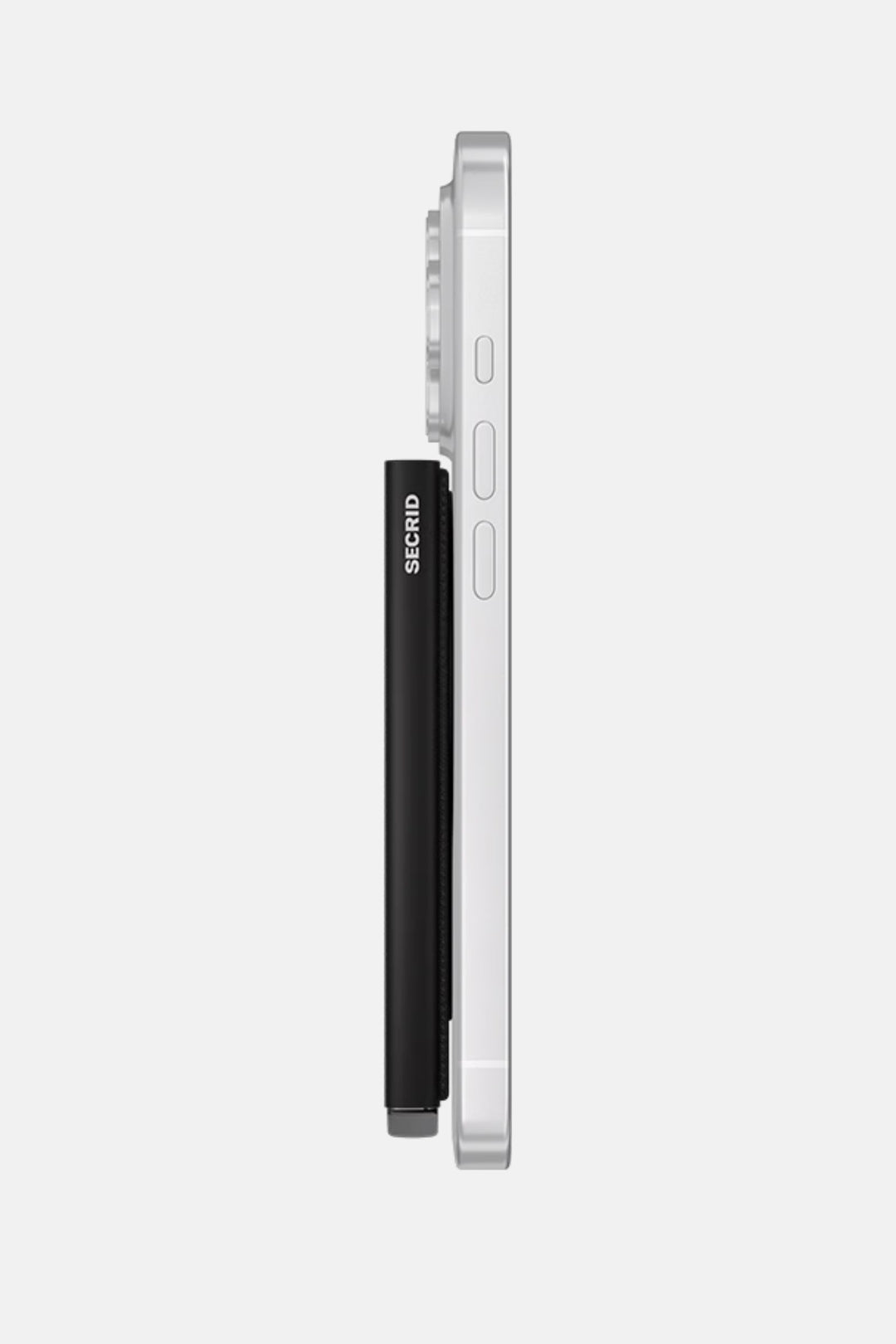 Black vertical MagSafe cardprotector with side button and smooth edge