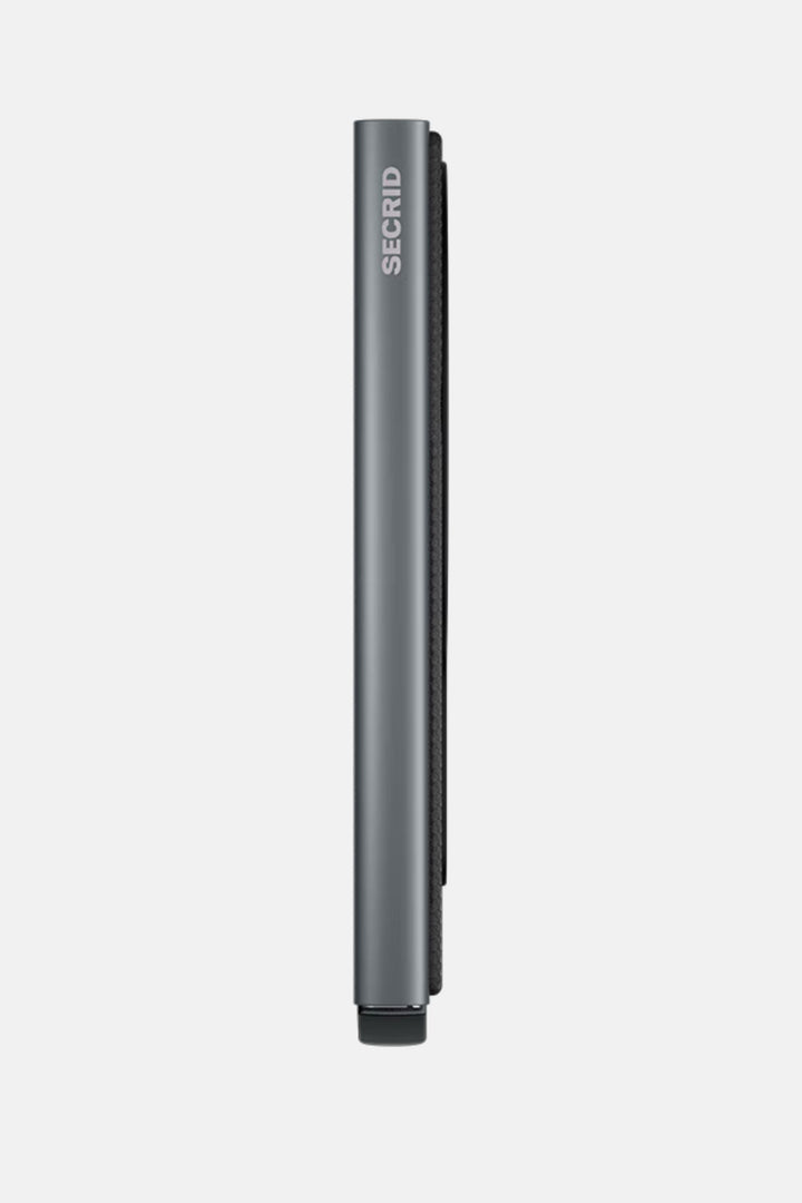 Secrid titanium MagSafe card protector edge view, slim dark gray bar