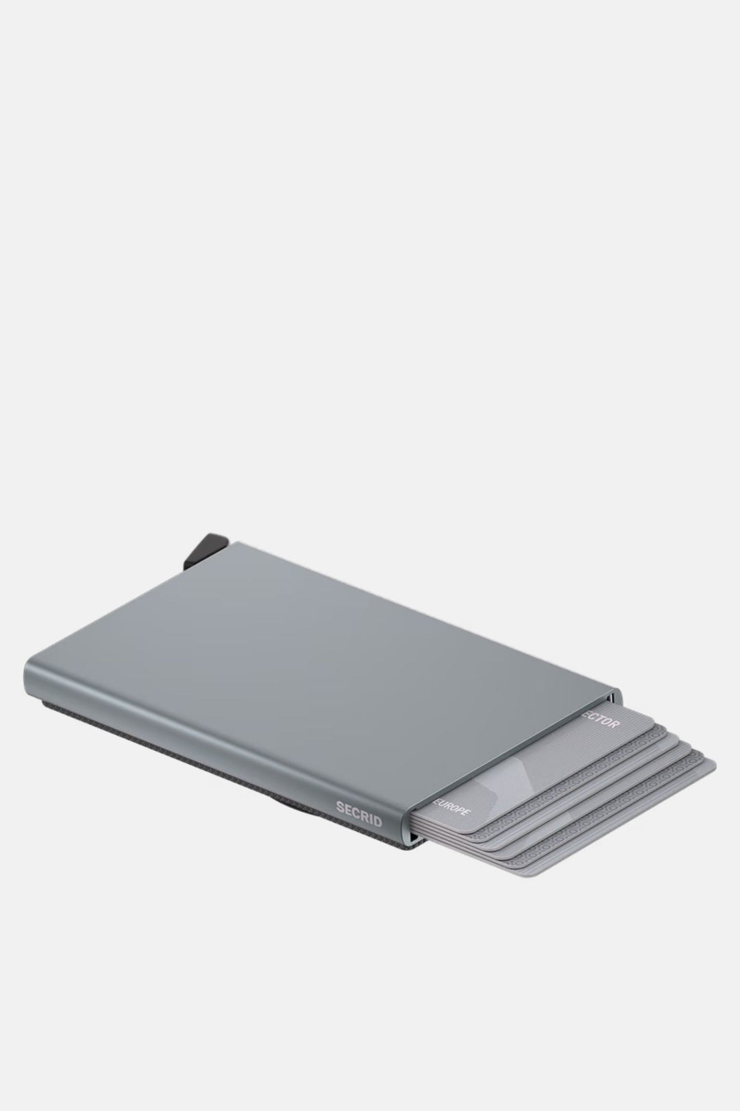 Secrid titanium MagSafe card protector with stacked cards, dark gray exterior