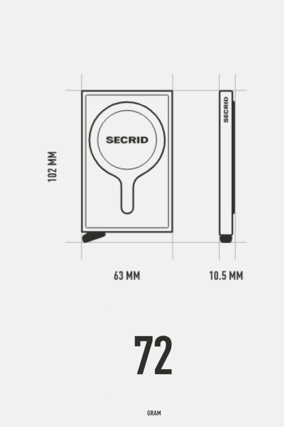 Secrid MagSafe card protector size: 63 mm, 12 mm, 10.5 mm, 72 g
