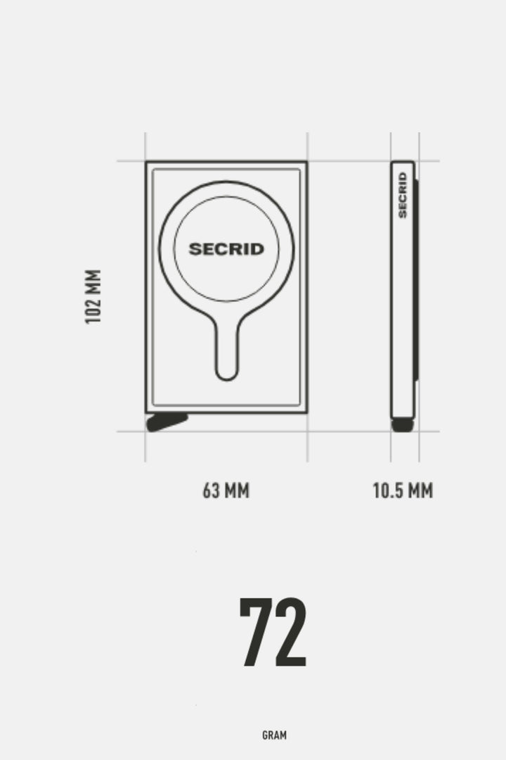 Secrid MagSafe card protector size: 63 mm, 12 mm, 10.5 mm, 72 g