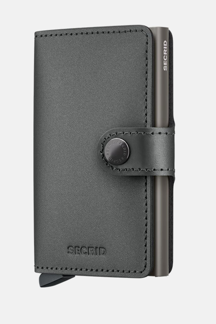 Secrid miniwallet, matte satin steel gray, with stitched leather-look finish