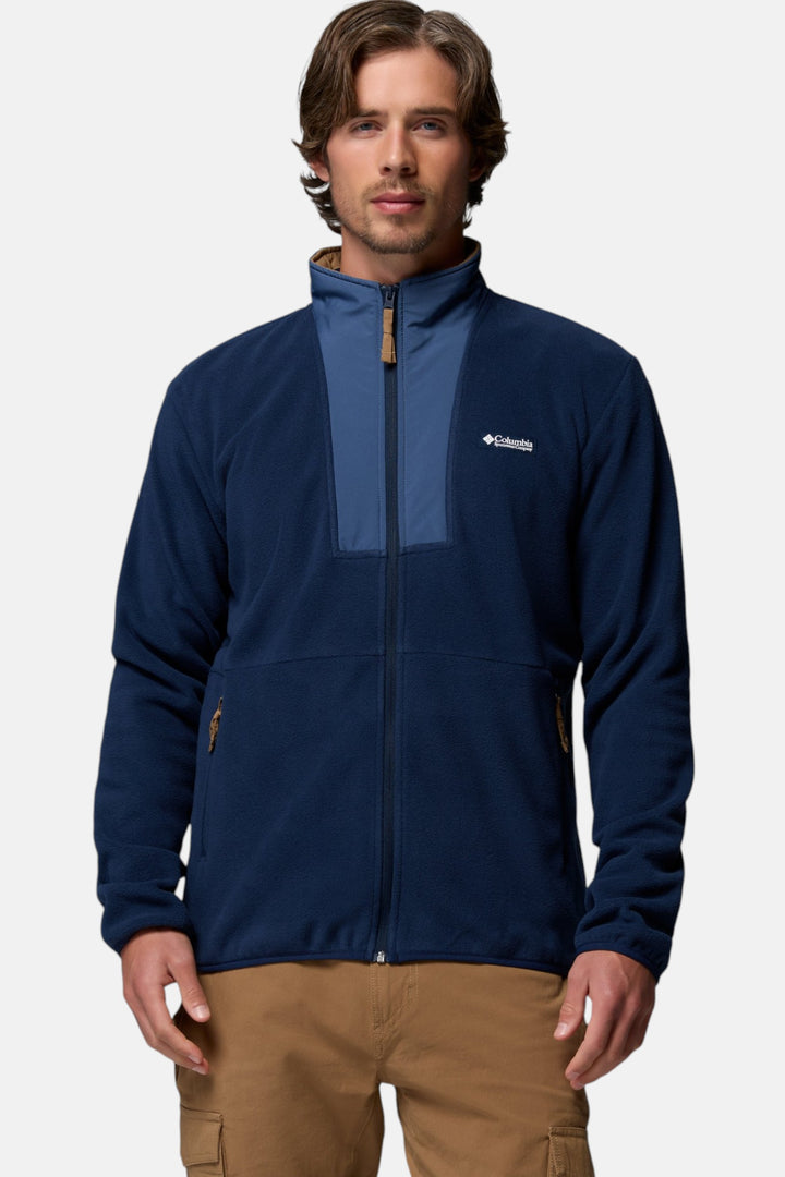 Columbia men's navy full-zip fleece jacket with zip front and chest logo