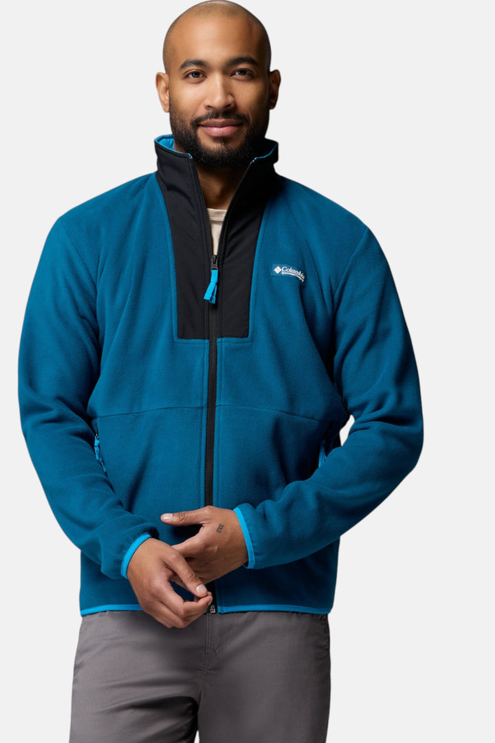 Men's Columbia full-zip fleece jacket, blue with stand collar and zipper