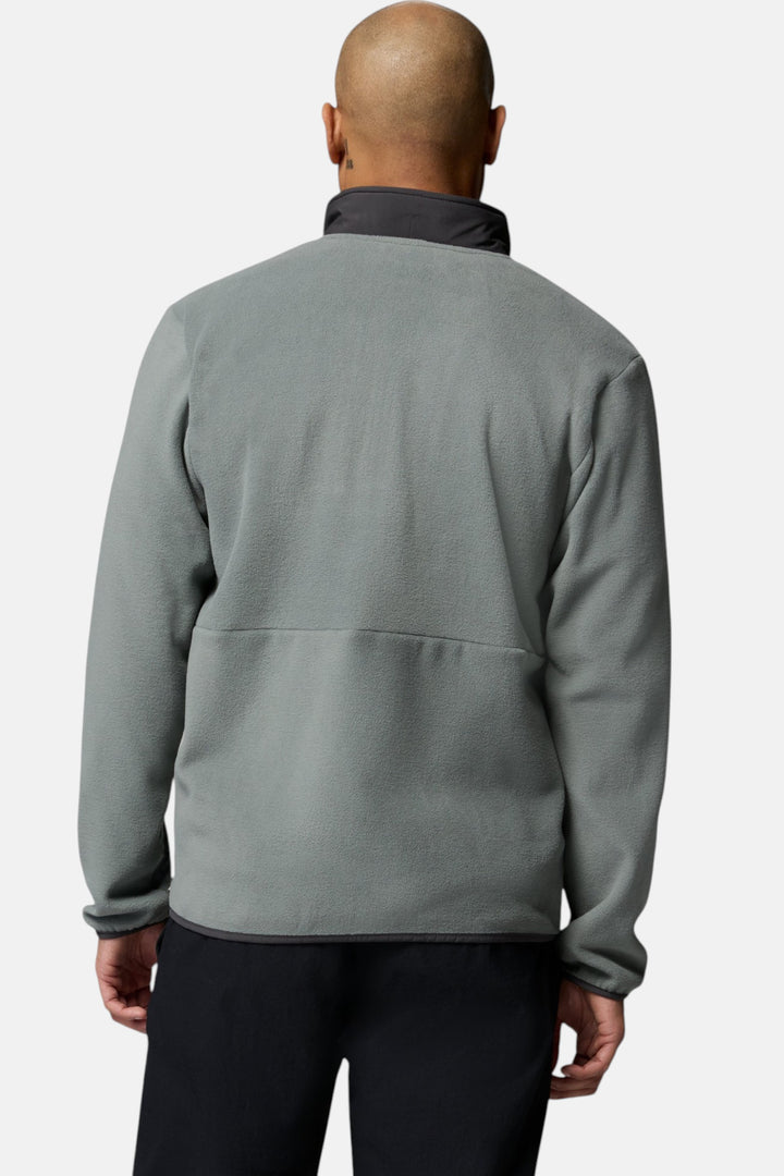 Full-zip fleece jacket, gray with stand collar, back view
