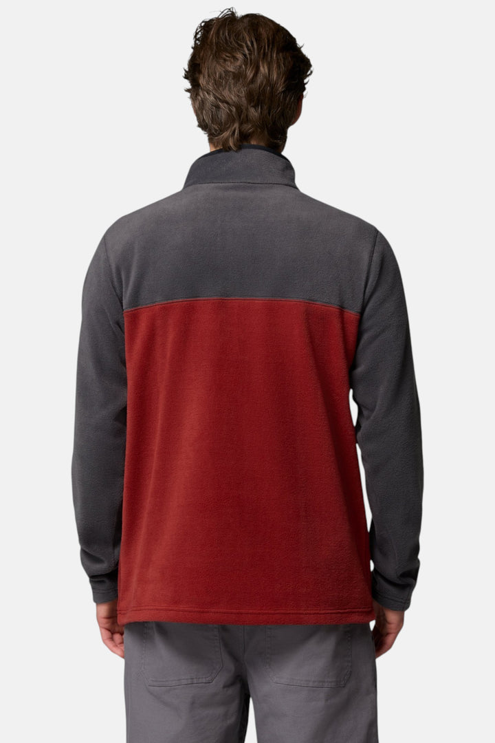 Men’s half-snap fleece pullover, dark gray back with red center panel