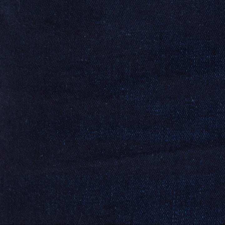 Dark blue denim coin pocket with rivets and contrast topstitching