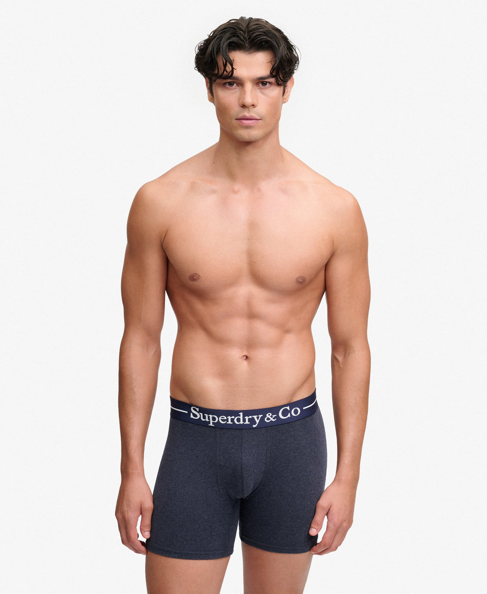 Men's navy marl boxer briefs, Superdry & Co logo waistband.