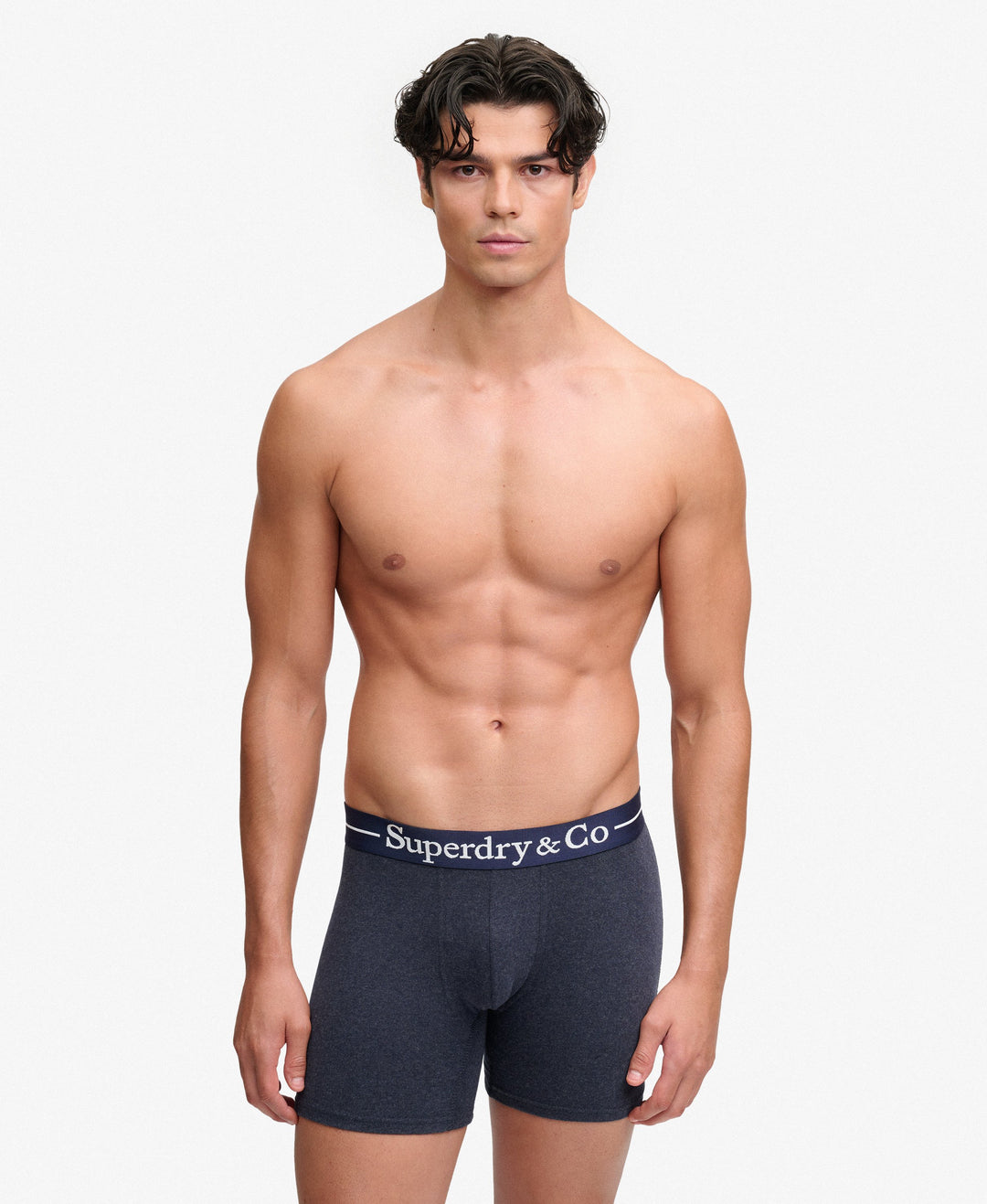 Men's navy marl boxer briefs, Superdry & Co logo waistband.