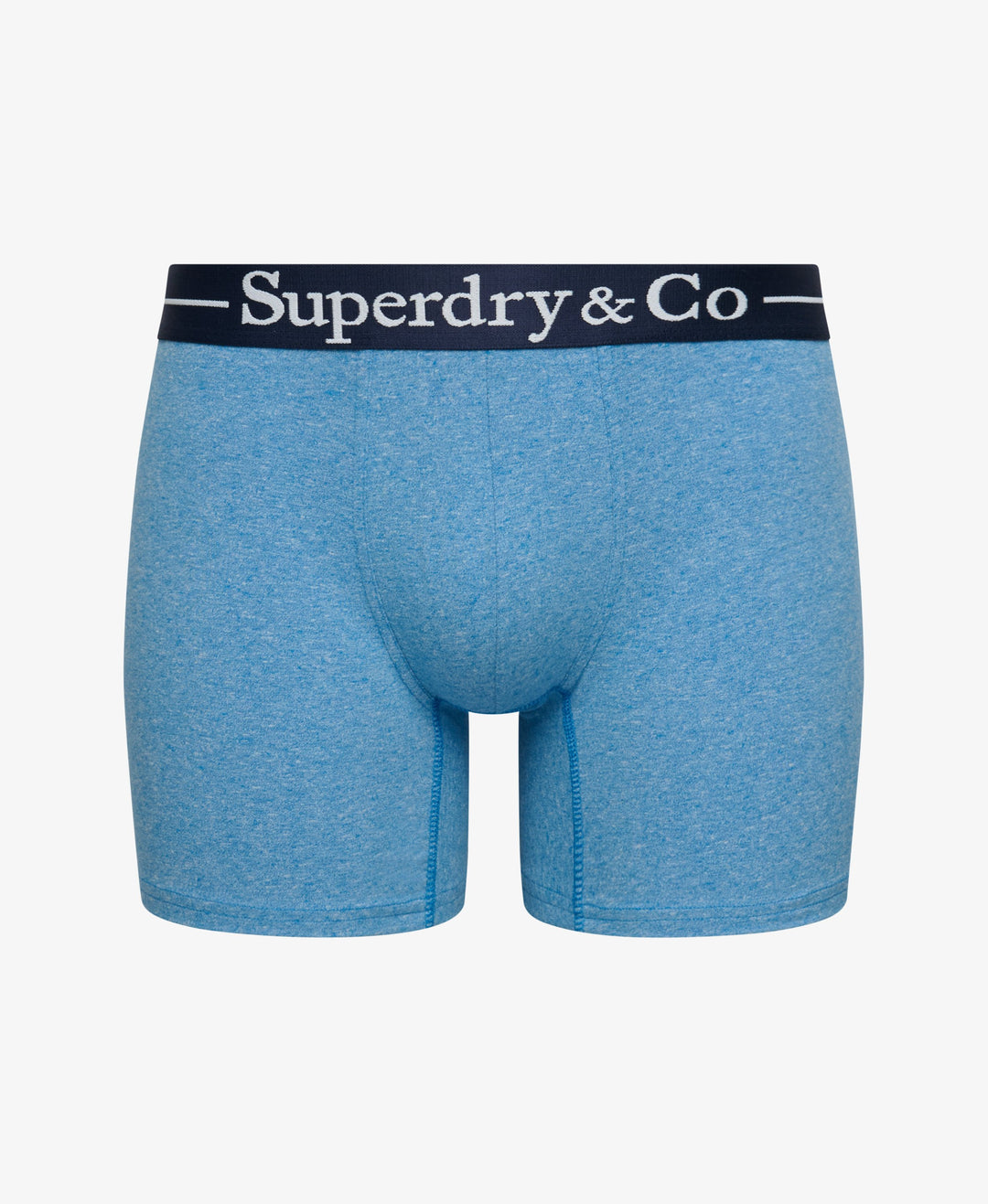 Light blue marl boxer briefs with navy waistband and Superdry & Co logo.