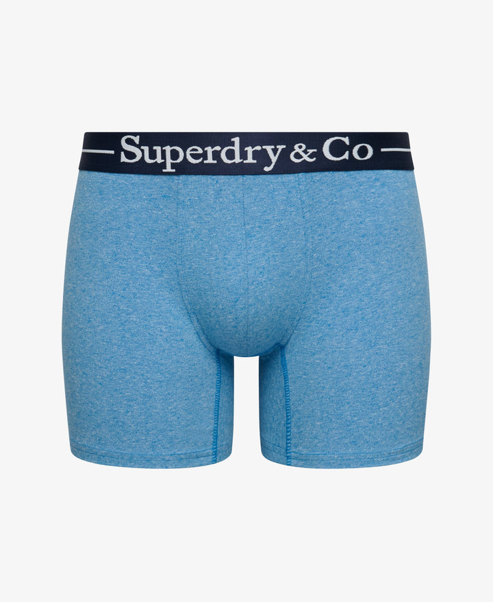Light blue marl boxer briefs with navy waistband and Superdry & Co logo.