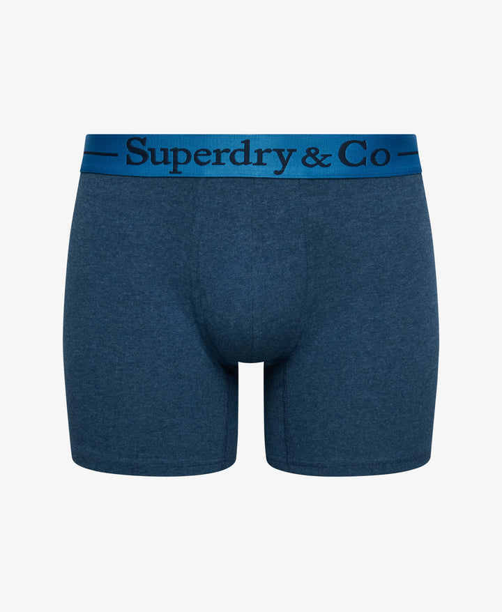 Navy marl boxer briefs with blue waistband and Superdry & Co logo.