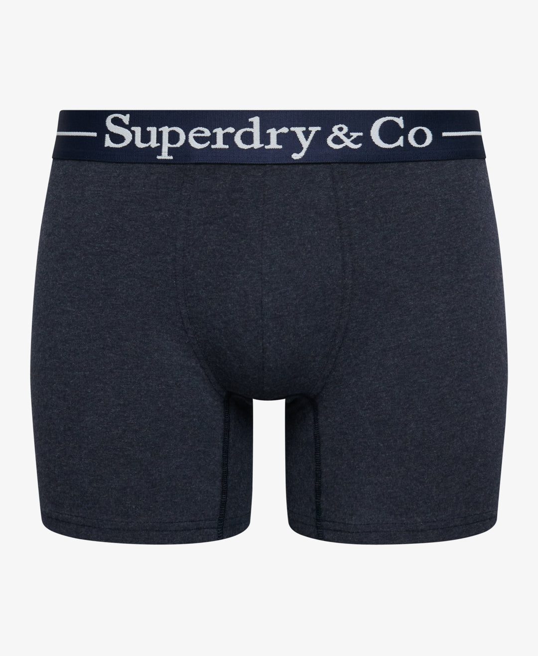 Dark navy boxer briefs with navy waistband and Superdry & Co logo.