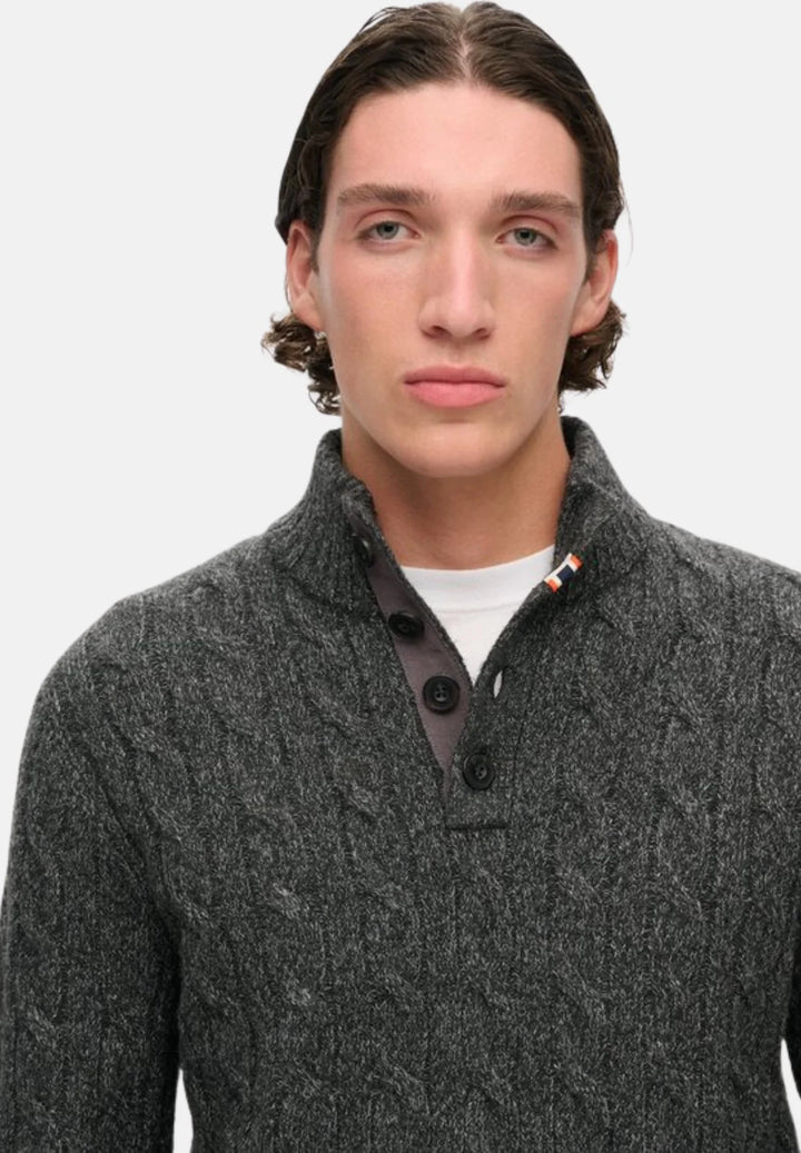 Superdry Cable Button Neck Jumper | Washed Black