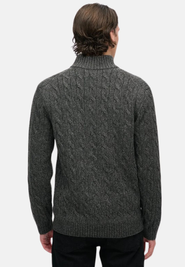 Superdry Cable Button Neck Jumper | Washed Black