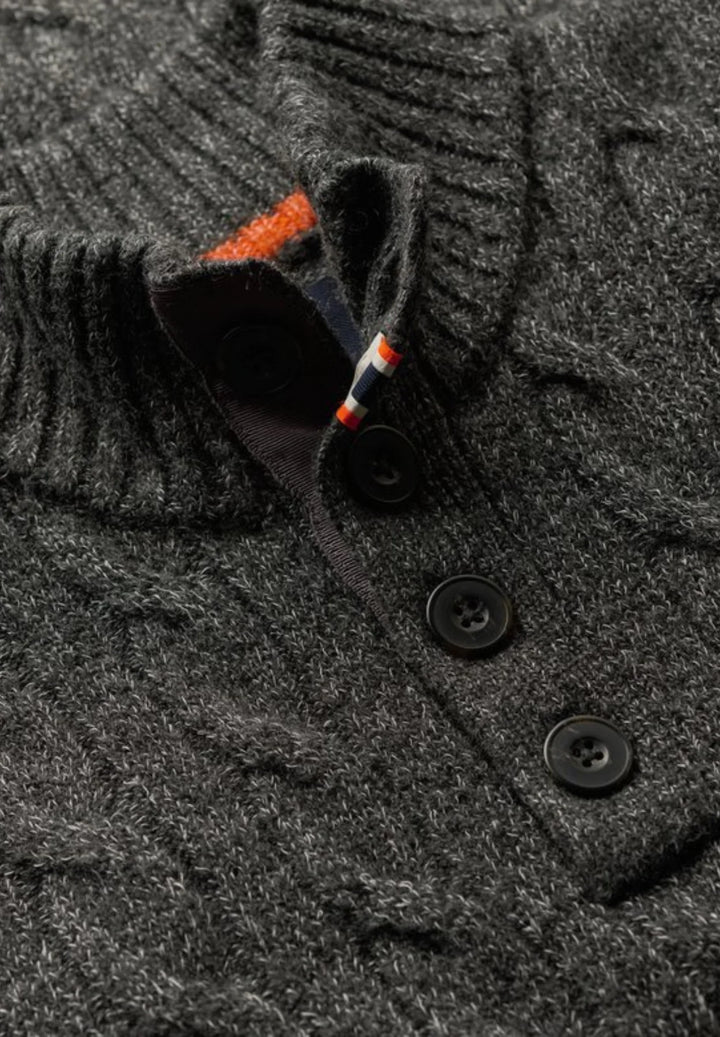 Superdry Cable Button Neck Jumper | Washed Black