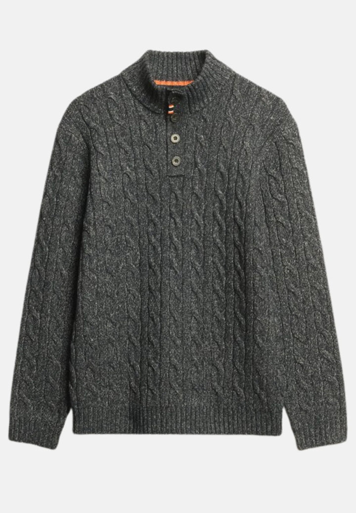 Superdry Cable Button Neck Jumper | Washed Black